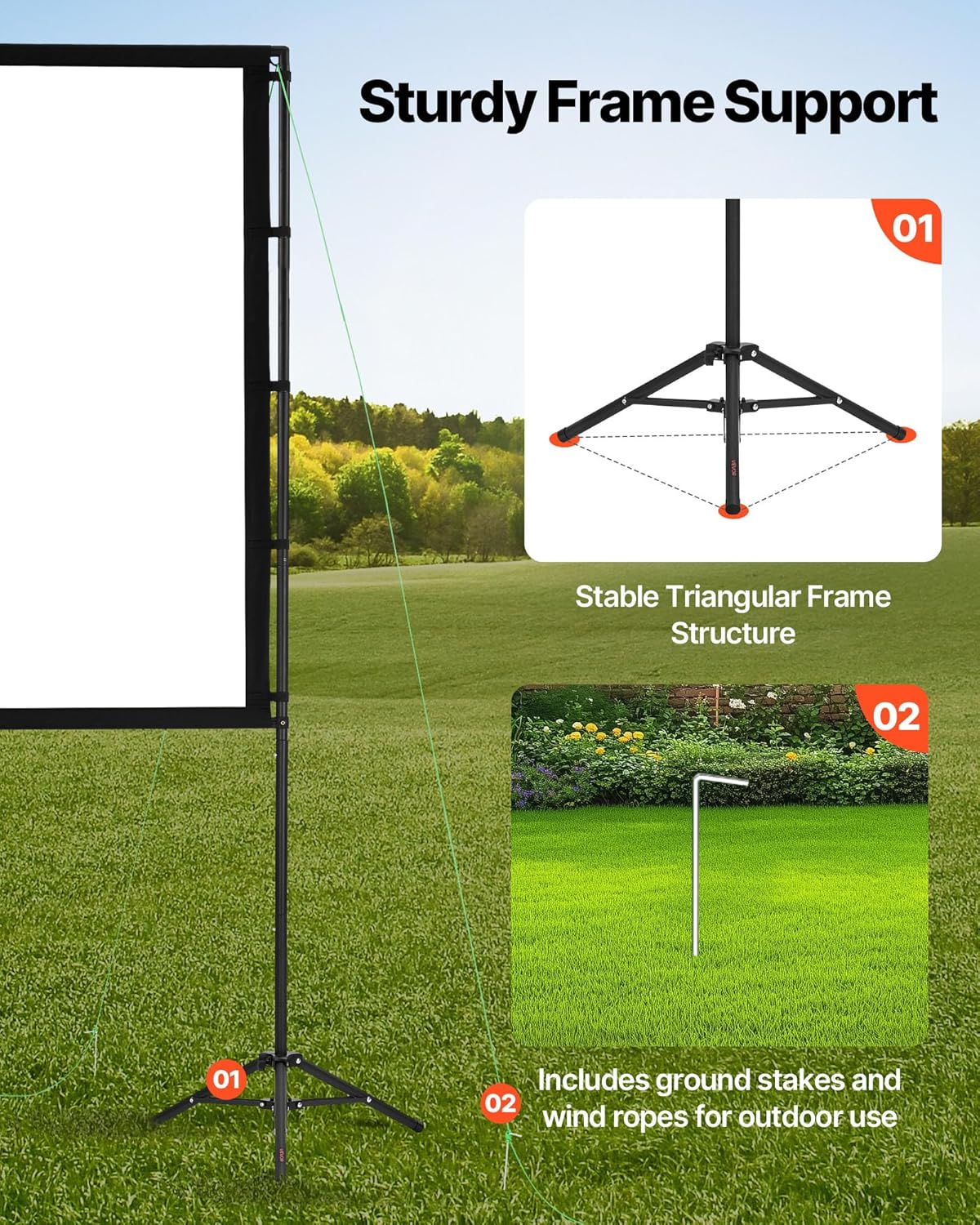 VEVOR Projector Screen with Stand, 100 Inch 160° Wide Angle Indoor Outdoor Projection Screen, 16:9 4K HD Wrinkleless Portable Dual-Tripod Screens with Carry Bag, for Movie Home Theater Presentation