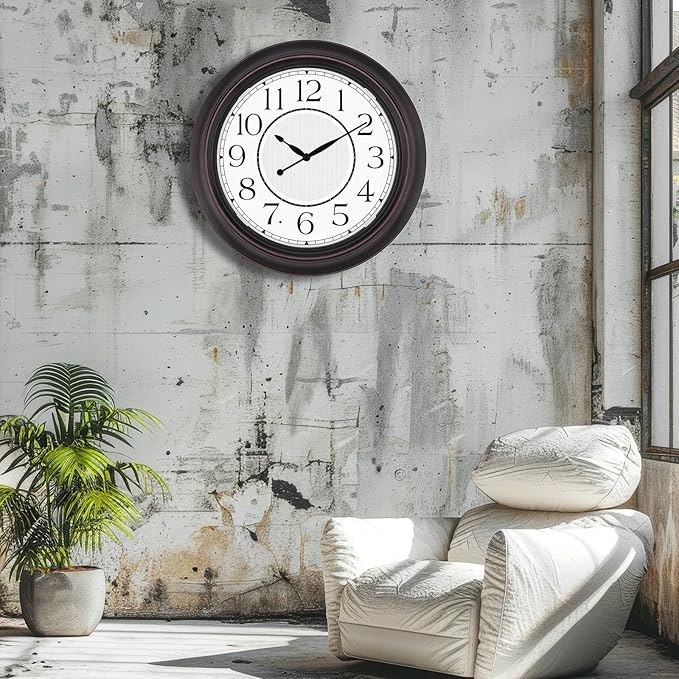 18 Inch Lighted Wall Clock Outdoor Clocks with Smart Light Sensor Battery Operated Wall Clocks with Night Light, Waterproof Wall Clock for Patio, Garden, Porch, Living Room, Home, Office