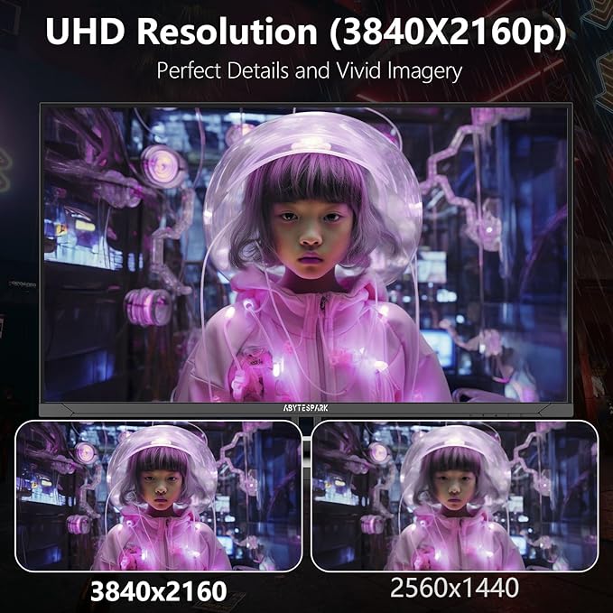 32 Inch Ultra Wide UHD 4K (3840 x 2160) Gaming Monitor, IPS 60Hz Ultra-Clear Screen, 1ms (MPRT), 100% sRGB, Built-in Speaker,FreeSync, 2 x DP 1.4 and 2 x HDMI 2.0, Tilt Height Adjustment