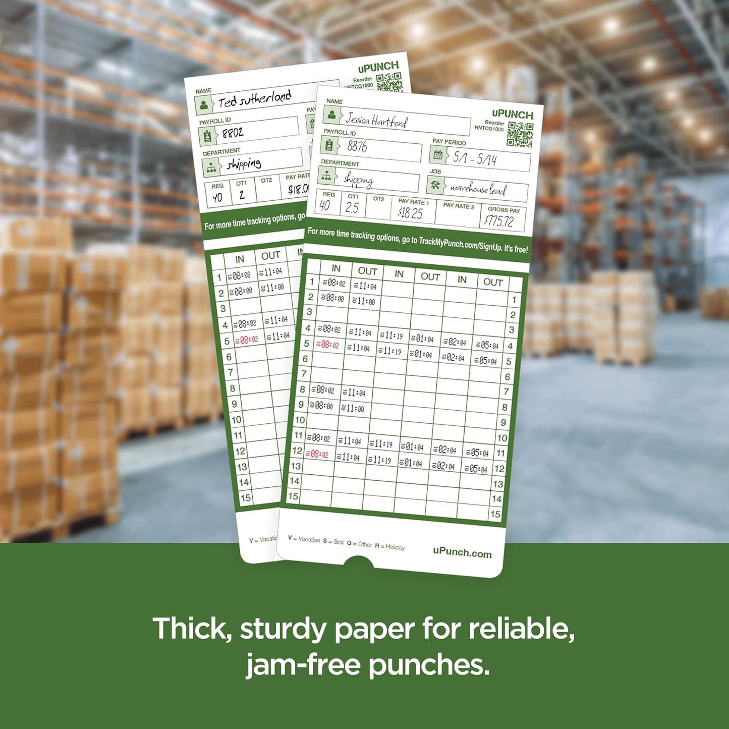 uPunch 300 Time Cards for Green HN3000 AutoAlign Time Clocks (HNTCG1300)