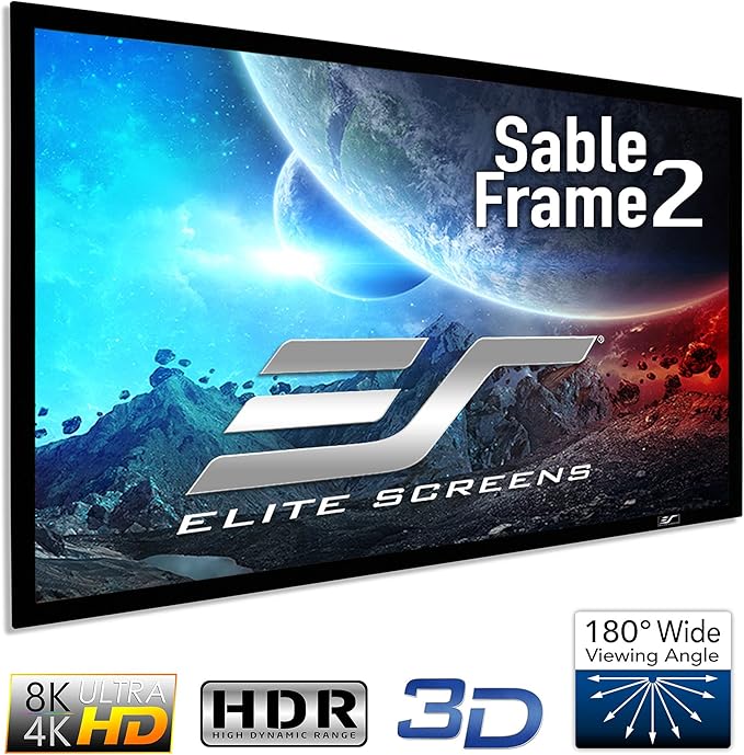 Elite Screens Sable Frame 2, 158-inch Diagonal 2.35:1, Active 3D 4K Ultra HD Ready Fixed Frame Home Theater Movie Office Presentations Indoor Front Projection Projector Screen, ER158WH2-WIDE, Black