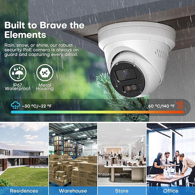 4K Outdoor Turret PoE Camera - 8MP Active Deterrent IP Camera w/Smart Color Night (98ft), 2-Way Audio, Human/Vehicle Detection, Full Metal IP67, 127° Wide Angle, 120dB WDR, Hik-Connect/SADP
