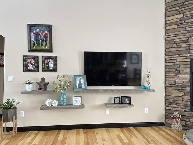 Joel's Antiques 24 Inch Wooden Floating Shelves for Wall - 24x8x2 in - Made of Natural Wood - Heavy Duty Rustic Wall Shelves for Bedroom - Perfect for Living Room, Kitchen - Gray