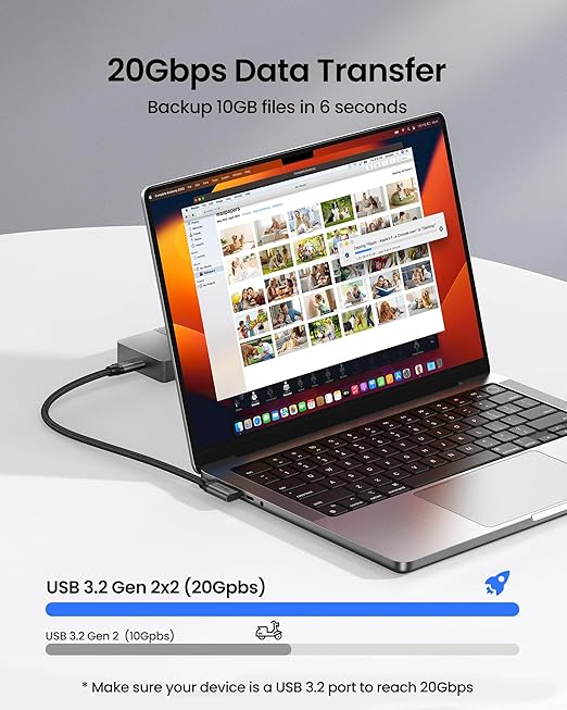 Silkland 20Gbps USB C Data Cable Right Angle, Short 1.6FT 90 Degree USB C 3.2 Gen 2x2 High Speed Data Transfer Cable, 5K/4K 60Hz Monitor Display, 240W PD, Type C Compatible for SSD, Hub, Dock,eGPU
