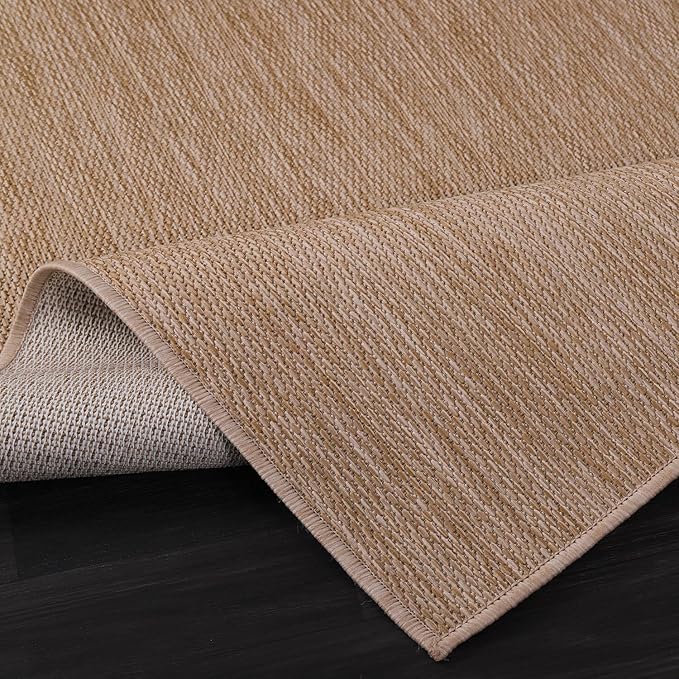 Washable Indoor Outdoor Rug 8x10 Weather Resistant Area Rugs Modern Solid Jute Rug for Porch Deck Balcony Backyard Patio Outside Carpet (8 X 10 Jute Beige)