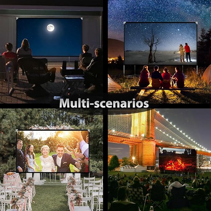 Projector Screen and Stand 150 inch Large Outdoor Projection Screen 16:9 HD 4K Portable Projection Movie Screen with Carry Bag Foldable Anti Crease Windproof Design for Home Theater Backyard Cinema