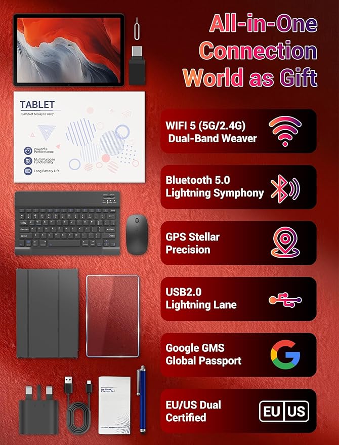 2025 Android 15 Tablet 11 Inch with Keyboard Stylus Mouse: 2K IPS Tablette (2000x1200) 丨Widevine L1,36GB+256GB(1TB TF), 5G/2.4G WiFi, 8-Core, 8000mAh,8+13MP, AnTuTu 255K丨GMS丨FCC丨CE- Gray
