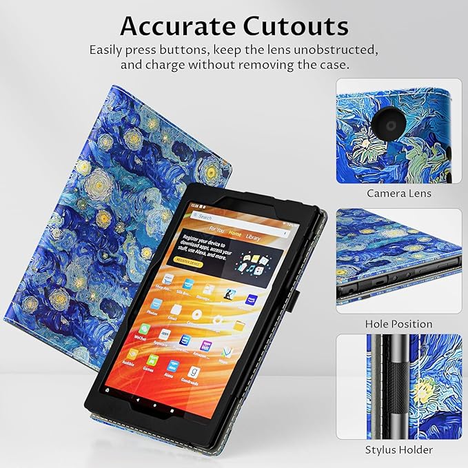 VORI Case for All-New Amazon Kindle Fire HD 10 Tablet (13th/11th Generation 2023/2021 Release) and Fire HD 10 Plus - Slim Folding Stand Folio Cover with Auto Wake/Sleep & Hand Strap, Starry Night Blue