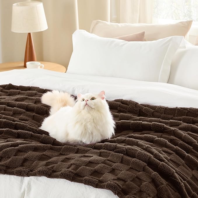 Bedsure GentleSoft Fall Throw Blanket for Couch Dark Brown - Checkered Fleece Blankets Gifts for Women Men Girls, Cute Soft Cozy Throw for Bedroom Home Decor Gifts, 50x60 Inches