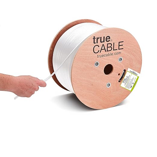 trueCABLE Cat5e Outdoor, Shielded F/UTP, 1000ft, UV Resistant, CMX Rated, White, 24AWG Solid Bare Copper, 350MHz, PoE++ (4PPoE), ETL Listed, Bulk Ethernet Cable
