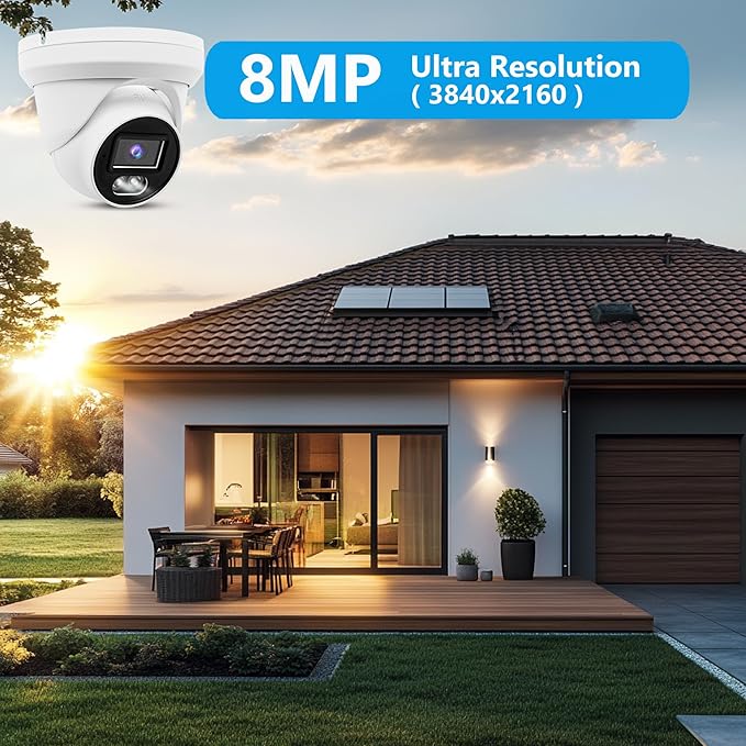 4K 8MP PoE IP Turret Camera Outdoor 24/7 Full Color Night Version 2.8mm 105° Wide Angle, H.265, IP67, Compatible with Uniview NVR, NDAA Compliant IP Security Camera