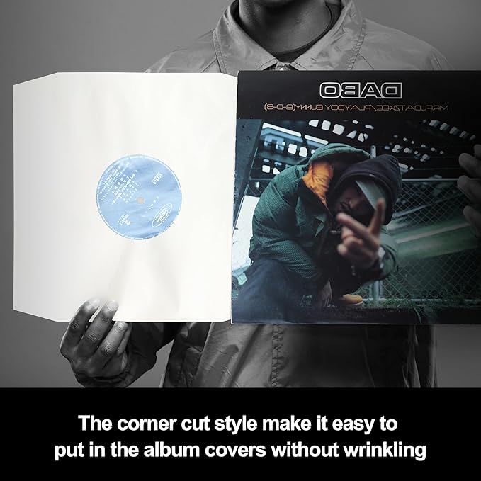 YVW 50Pcs Vinyl Record Inner Sleeves, White Kraft Paper Record Sleeves with Poly Lined for 12" Records, Corner Cut Design Acid Free Album Covers, Vinyl Record Album Covers LP Jacket Protective