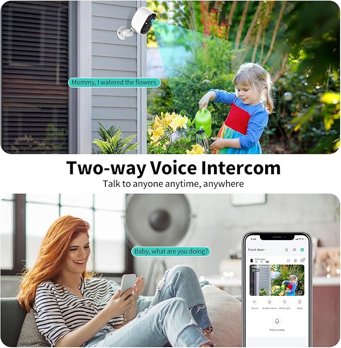 2K FHD WiFi Wireless Cameras Solar Powered,Security Cameras Wireless Outdoor,Outside Camera for Home Security,AI Motion Detection,Color Night Vision,Spotlight,Siren Alarm,SD/Cloud Storage,2 Pack