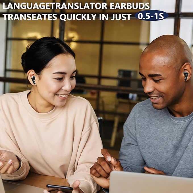 Language Translator Earbuds, Two-Way Instant Language Translator Real Time with APP for 130 Languages,Fast Reaction Translation Device (Black-2)