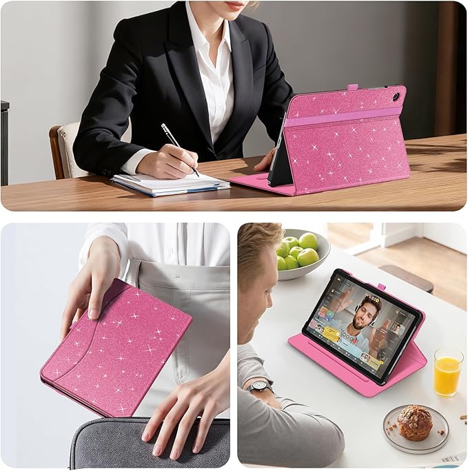 Fintie Case for Samsung Galaxy Tab A9 Plus/A9+ 5G 11 Inch 2023 Model (SM-X210/X216/X218), Multi-Angle Viewing Smart Stand Back Cover with Pocket Auto Wake/Sleep, Glittering Pink