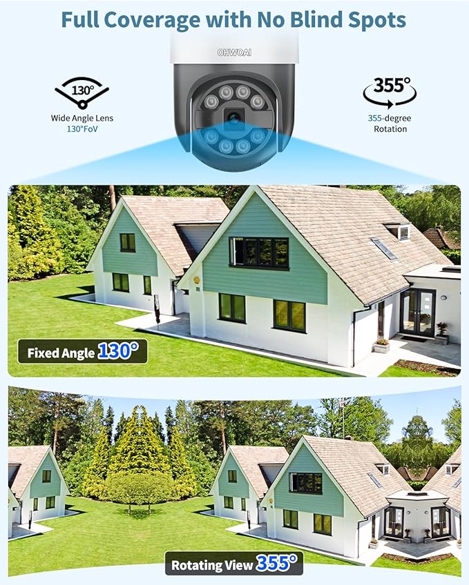 OHWOAI 《4K/8.0 Megapixel & Smart Auto Tracking》Wired PTZ Security Camera System, 4K POE Cameras Systems for Home Video Surveillance DVR Kits