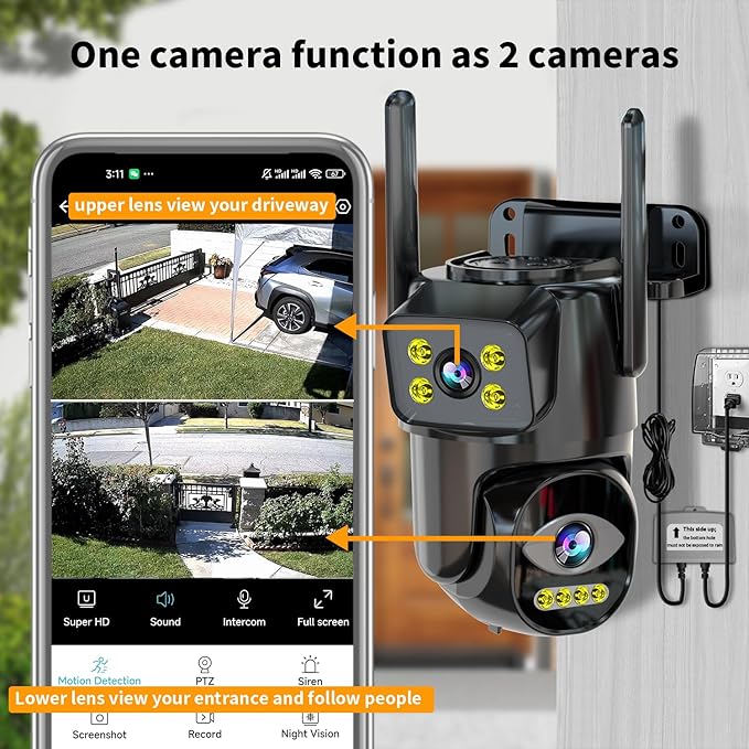 Security Cameras Outdoor Wifi,5G/2.4G Cameras for Home Security with Dual Lens,Motion tracking,Night Vision,24/7 continous record,Work With NVR/DVR Surveillance System,Weather Proof,SD/Cloud Storage