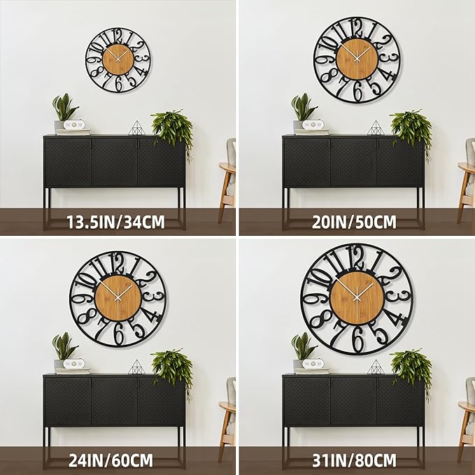 Large Wall Clock for Living Room Decor, 16 Inch Non Ticking Silent, Battery Operated Modern Vintage Oversized Wall Clock for Bedroom Kitchen