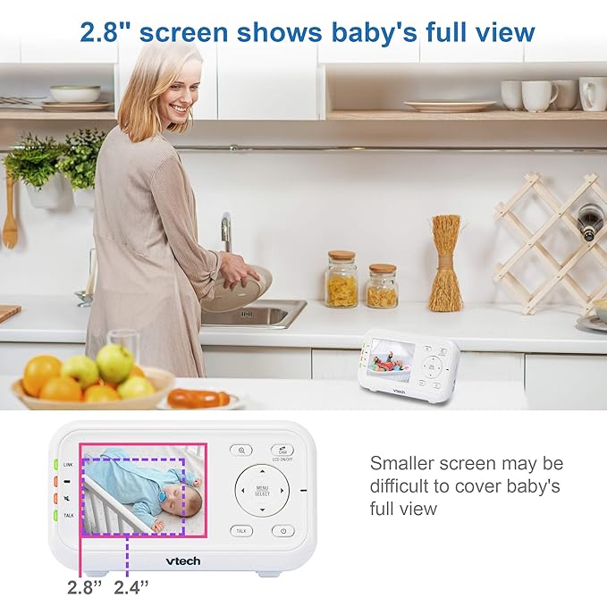VTech VM3252 No WiFi Video Baby Monitor - 2.8" Screen, 1000ft Long Range, Auto Night Vision, 2-Way Talk, Temperature Sensor, Lullabies