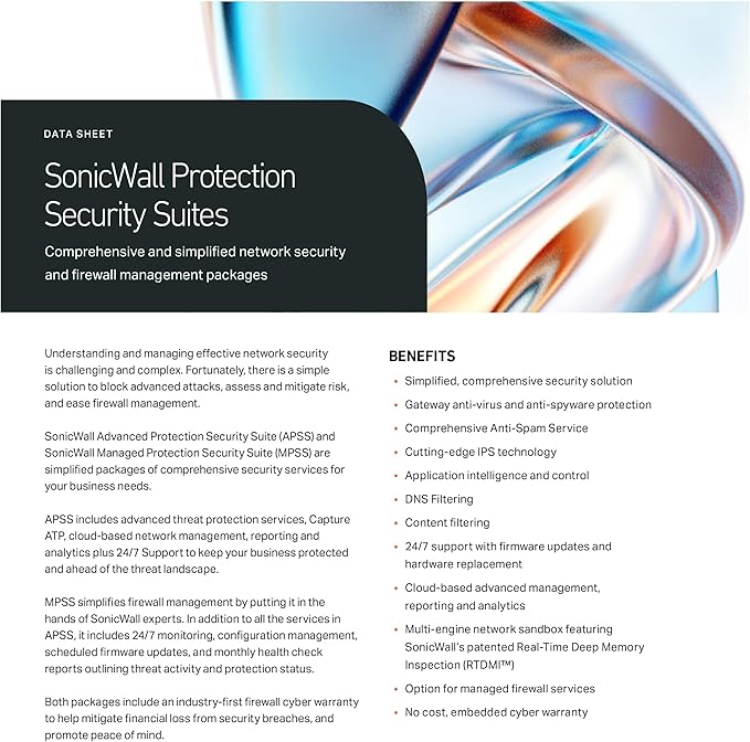 SonicWall Advanced Protection Service Suite for TZ80-3 Year License (03-SSC-2066) - Capture ATP, Threat Prevention, CFS & 24x7 Support