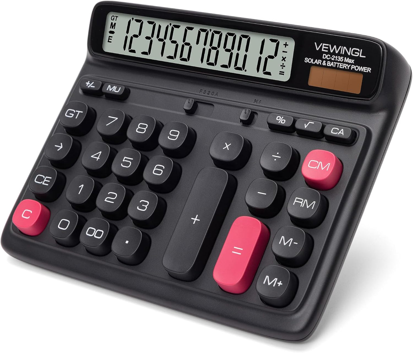 VEWINGL Desktop Calculator, 12-Digit Large LCD Display, Big Computer-Style Keys, Dual Power (Solar & Battery), Auto Sleep Mode, for Office, School, Home & Business 7.5â³ x 6.1â³ (Black, L)