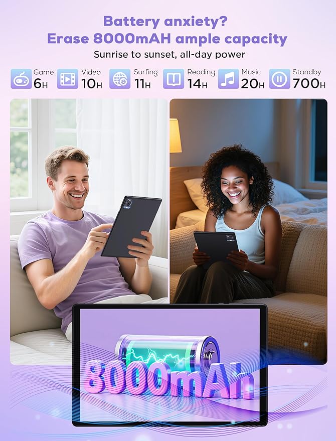 2025 Tablet 10.4 inch Android 15 Tablets with Keyboard Stylus Mouse: 2K IPS Tablette (2000x1200), 36GB+256GB(1TB TF), 5G/2.4G Dual WiFi, 8-Core 1.6GHz, 8000mAh,8+13MP, Widevine L1- Black