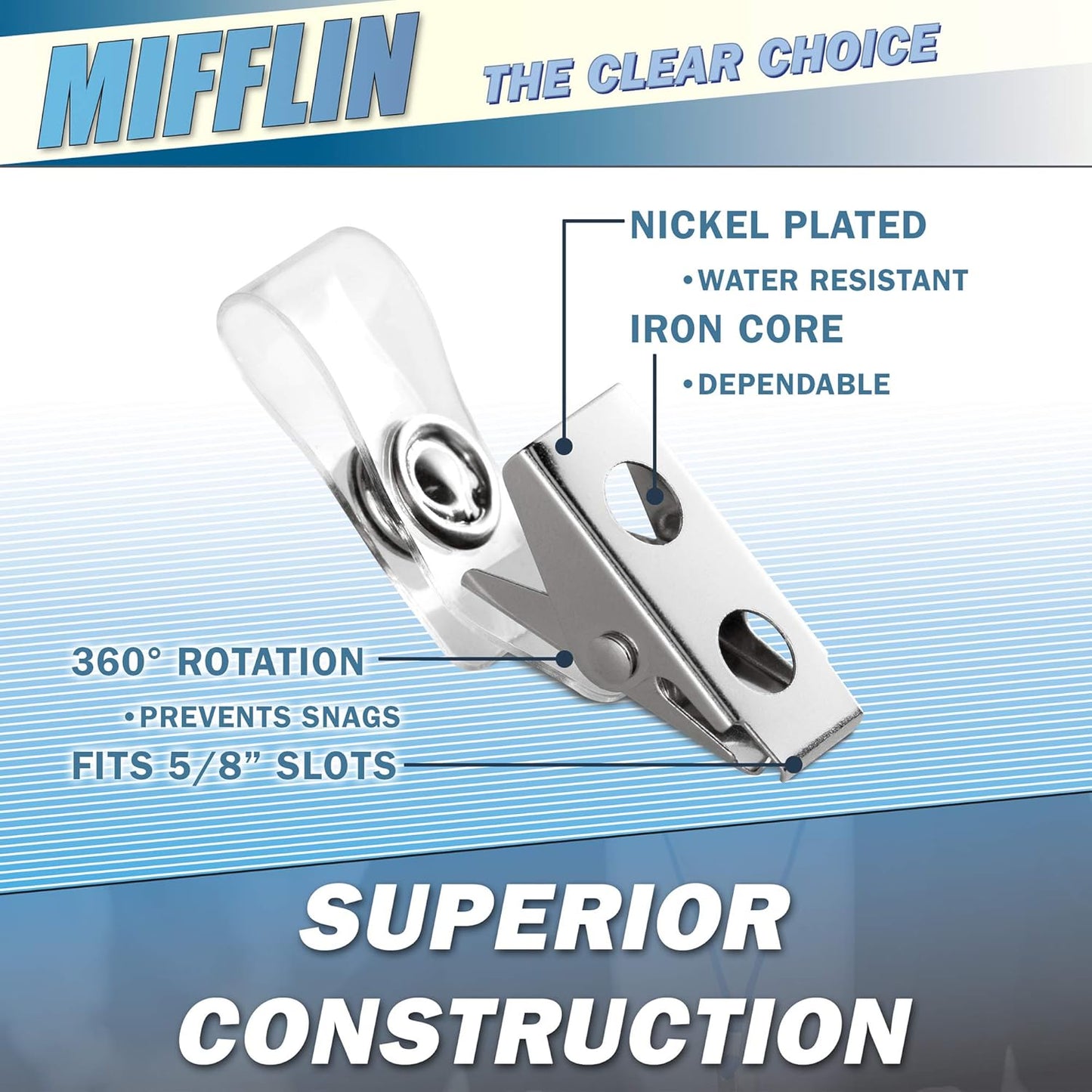 Mifflin-USA Vertical Plastic Card Holder with Metal Clip and Vinyl Straps (Clear, 2.25x3.5 Inch, 50 Pack), Waterproof PVC ID Name Badge Holder with Clip