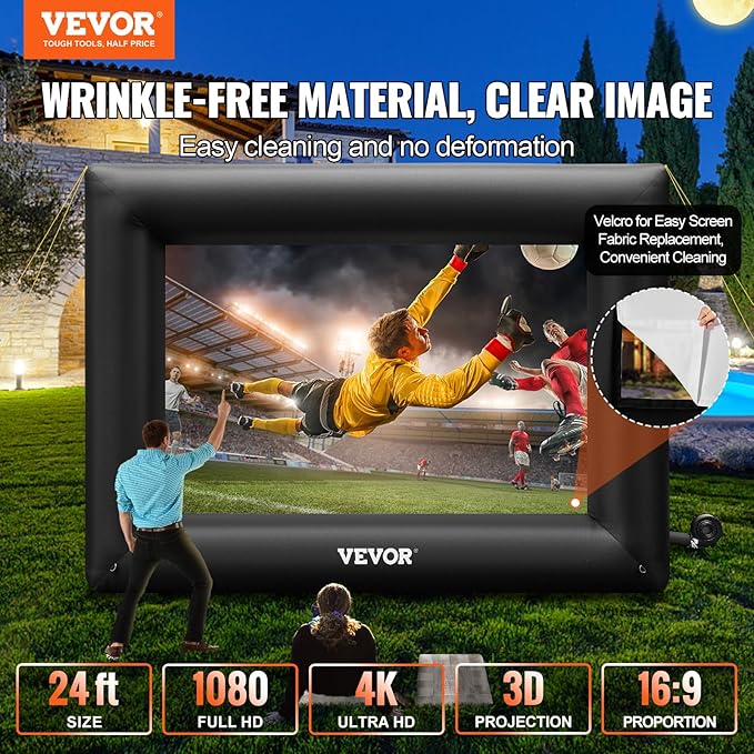 VEVOR Inflatable Projector Screen for Outside with 350W Air Blower Inflatable Screen Oxford Fabric Material Blow Up Screen for Outdoor Movie Supports Front/Rear Projection