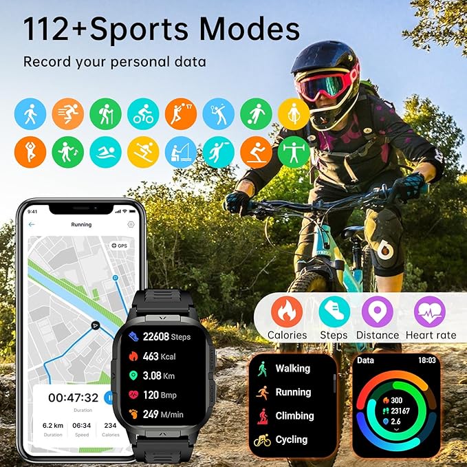 Smart Watch for Men Fitness Tracker: Waterproof Military Digital Mens Watches Running Make Answer Call Smartwatch Android Phone iPhone Samsung Compatible Sleep SpO2 Heart Rate Monitor Step Pedometer