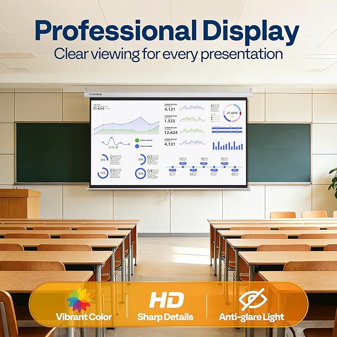 VIVOHOME 80 Inch 16:9 Pull Down Projector Screen, HD 4K Retractable Movie Screen for Indoor Home Theater and Office, Manual Projection Screen with Auto Locking (70Wx40H Inch Display Area)