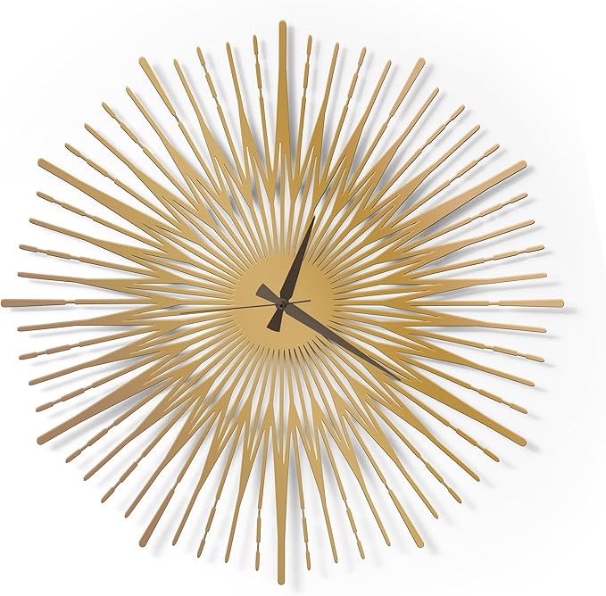 Sun Rays Wall Clock, Large Metal Decorative Wall Clock, Modern Minimalist Wall Decor (Gold, Small)