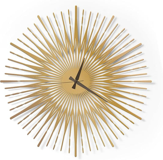 Sun Rays Wall Clock, Large Metal Decorative Wall Clock, Modern Minimalist Wall Decor (Gold, Large)