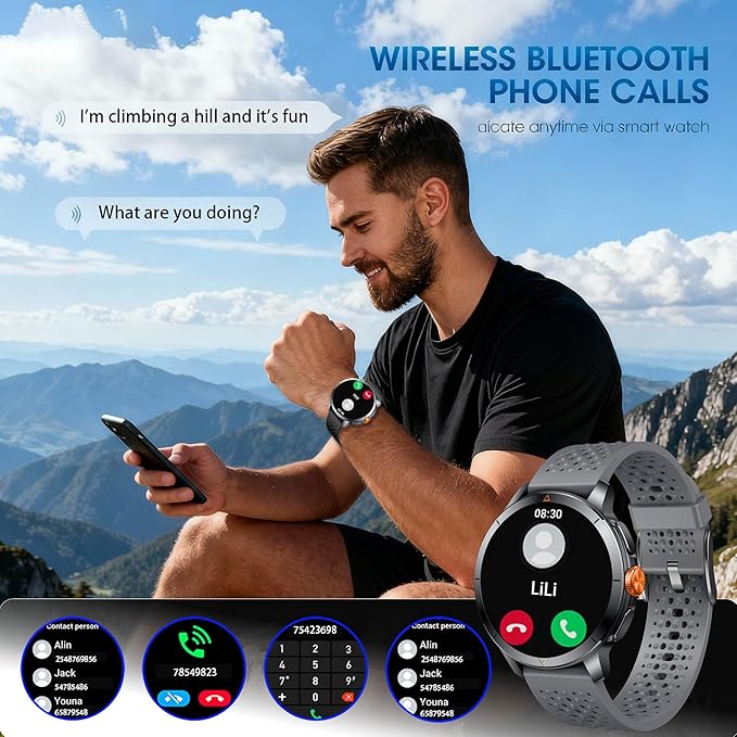 Smart Watch for Men (Answer/Make Call), Built-in GPS, Compass, 1.60" AMOLED, 5ATM Waterproof, Heart Rate SpO2 Sleep Monitor, iPhone Android - Grey