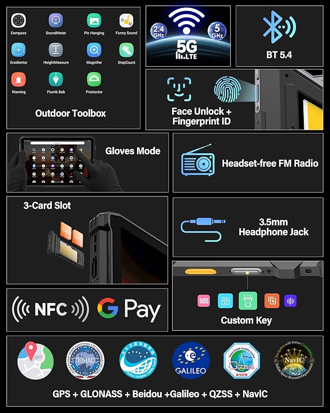 Ulefone Armor Pad 5 Pro 5G Rugged Tablet, Dimensity 7400X 32GB+512GB/2TB Expansion Android 15, 24200mAh(120W), 11" FHD+ Screen, IP68/69K, 64MP+64MP, 32MP, Dual LED Lights/Warning Lights, Widevine L1