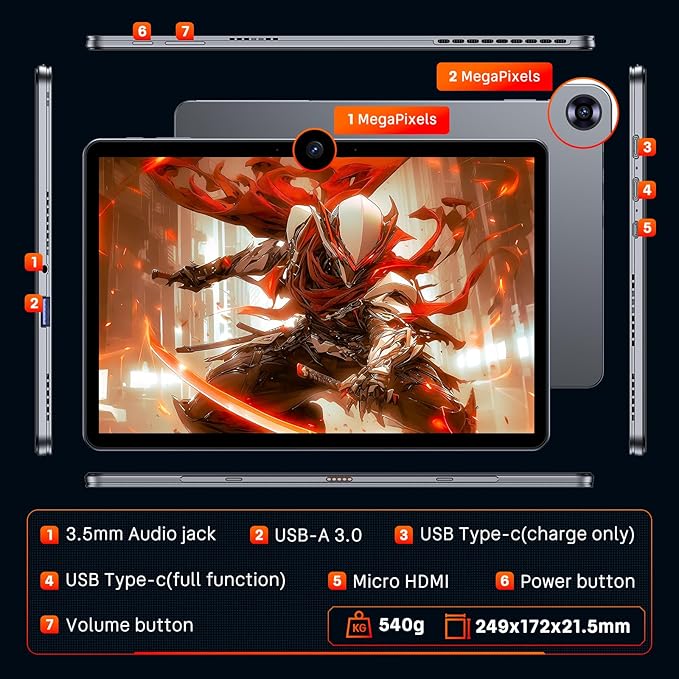 2-in-1Tablet Computer, 10.1" Touchscreen Tablet PC with Stylus and Case, Intel m3 8100Y up to 3.4GHz, 12GB RAM 256GB SSD, Win 11,for Home, Business, Students, Digital Sketching(Without Keyboard)