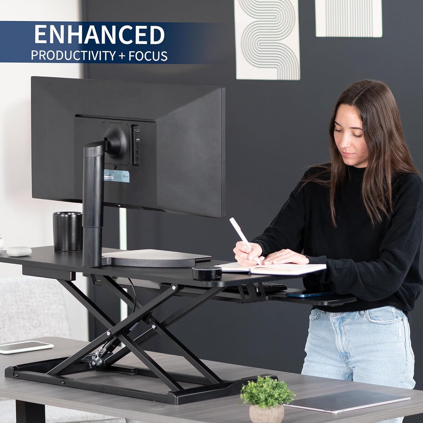 VIVO 42 inch Desk Converter, K Series, Height Adjustable Sit to Stand Riser, Dual Monitor and Laptop Workstation with Wide Keyboard Tray, Black, DESK-V042KB