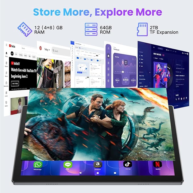 Android Tablet 10.1 Inch, 2025 Android 14 Tablets with Octa-Core, 12GB RAM + 64GB ROM (2TB Expand), Wi-Fi 6 BT 5.0 Tablet PC Long-Life Battery, Large HD Touchscreen Tablets for Adult