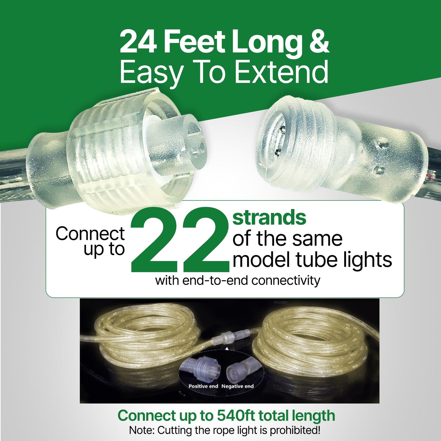 Tupkee LED Rope Light - Warm-White, 24 Feet, 10MM Diameter, PVC Tube, Pack of 2, Model RL-24-LWW2