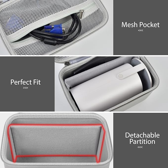 Mini Projector Case Compatible with Magcubic HY300 Pro+ / HY300PRO for ENUOSUMA for Alwtniet Portable Projector 4K 1080P Support, Storage Holder Organizer for Accessories -Light Gray (Bag Only)