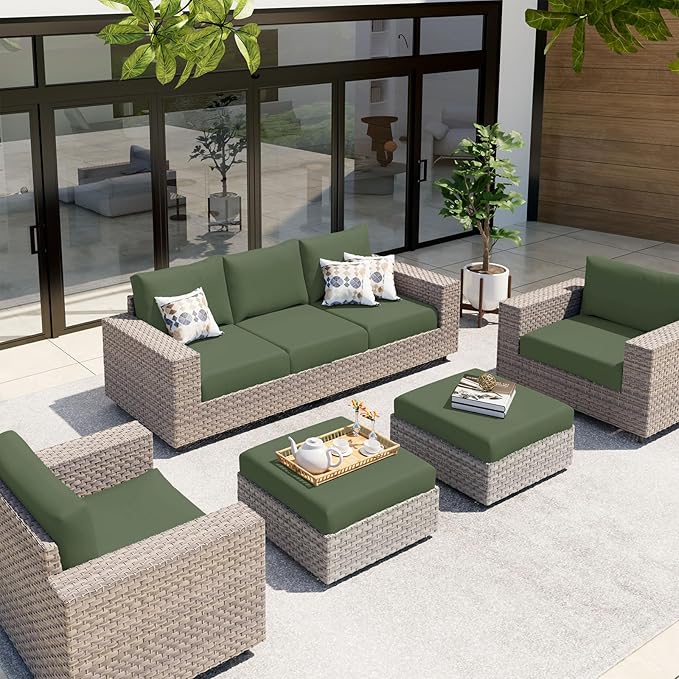 hyha Waterproof Couch Cushion Covers, Stretch Sofa Couch Seat Slipcover for Dog Washable, Non-Slip Waterproof Outdoor Cushion Covers for Patio Furniture Replacement (2 Pieces, Bronze Green)