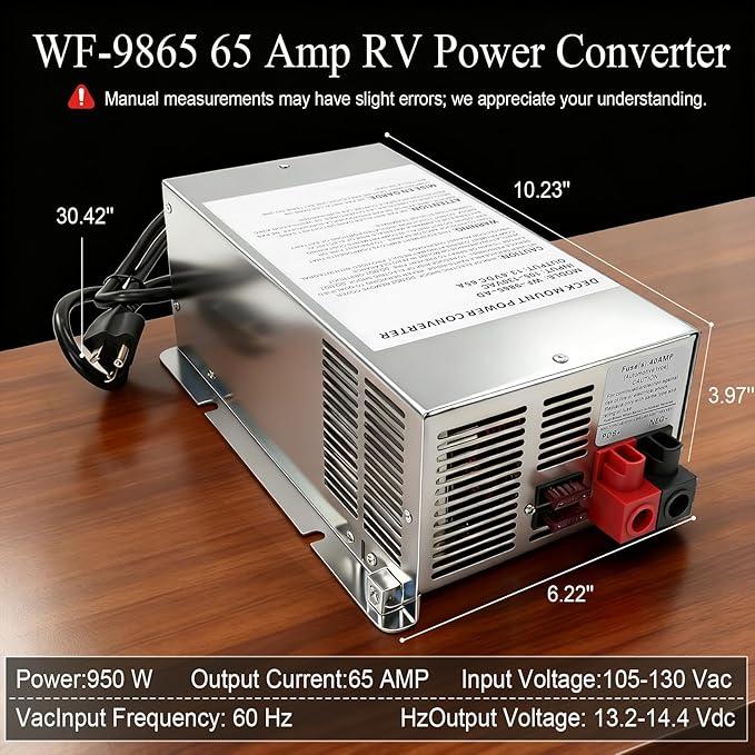 WF-9865 65 Amp RV Power Converter – 3-Stage Smart Charging, Direct Replacement for 9800 Series, RV Power Converter Compatible with RV Trailers & Campers