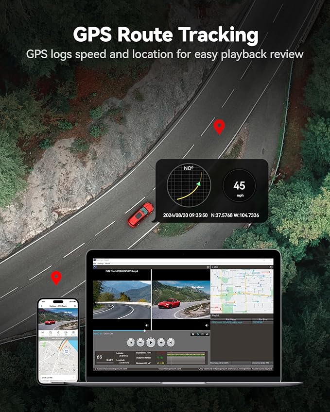 REDTIGER 4K STARVIS 2 Dash Cam Front and Rear, 5GHz WiFi 20MB/s Download, 128GB Card Included, Voice Control, Dash Camera for Cars with 3.18" Touch Screen, GPS, Loop Recording, Parking Mode(F7N Touch)