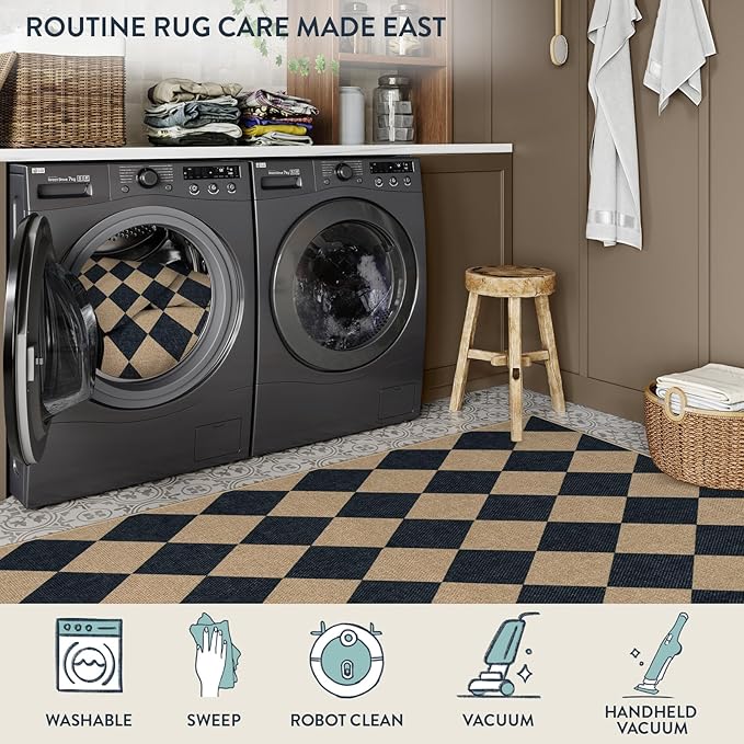 Lahome Checkered Easy Jute Runner, 2x6 Kitchen Runner Rug Non Slip Washable Outdoor Rug for Entryway Indoor, Checkerboard Black Indoor Outdoor Carpet for Hallway 6ft Entry Front Door