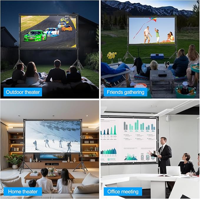 Projector Screen, 120-Inch Outdoor Projector Screen with Stand,16:9,4K Ultra HD,1080P,3D Compatible,Portable Outside Screen with Carrying Bag