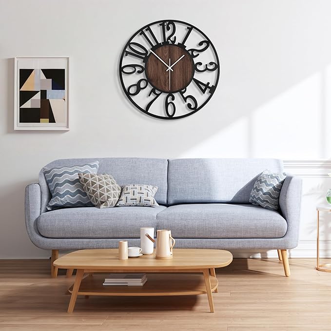 Large Wall Clock for Living Room Decor, 16 Inch Non Ticking Silent, Battery Operated Modern Vintage Oversized Wall Clock for Bedroom Kitchen