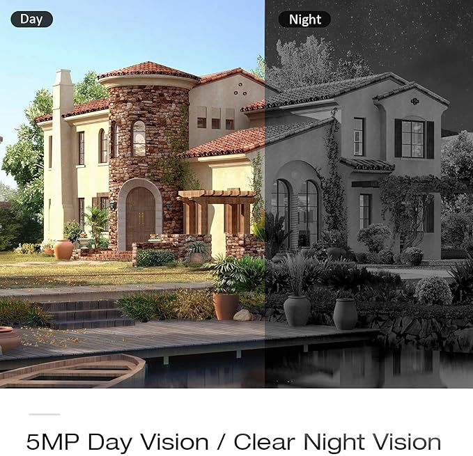 5MP PoE Security Camera System, 8CH 4K NVR with 500GB, 4pcs Wired IP Outdoor Cameras for Home CCTV Surveillance Wired System, IR Night Vision, Motion Detection, 2-Way Audio, IP66, 24/7 Local Recording