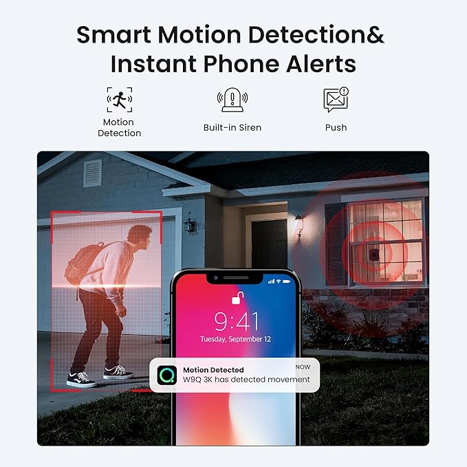 Window Security Camera 3MP 2K, Indoor WiFi Cameras 2.4GHz/5GHz with Colorvue AI Color Night Vision, Person Detection with Auto-Focus, 24/7 Recording Compatible with Alexa & Google Home