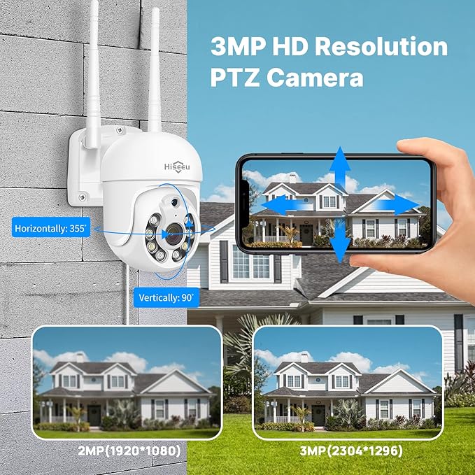 【 5mp, Two-Way Audio, 360 ° Tracking】 Monitoring Camera Wireless Hiseeu Integrated NVR 1920P 5-megapixel 4-Piece Set with Built-in 1TBHDD can be Added to 10 Channels for Remote Monitoring
