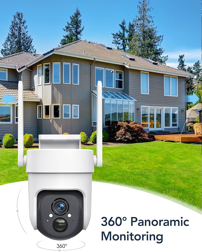 GNCC 4G LTE Cellular Solar Security Camera Wireless Outdoor, No WiFi Security Camera, 2K 360° PTZ, AI Human Detection, Color Night Vision, 2-Way Talk, IP65 Waterproof, Built in SIM Card