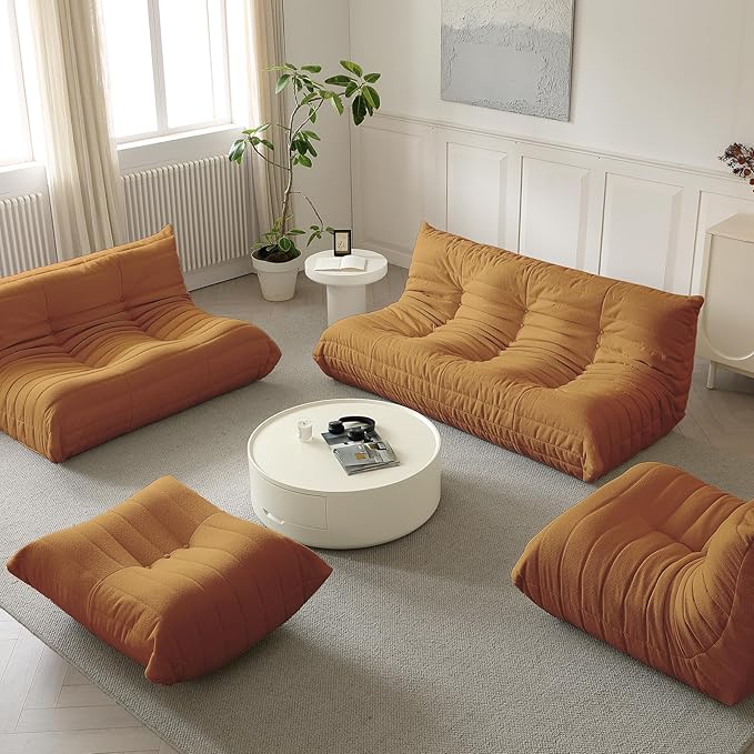 Luxury Sofa Couch Chair, Lazy Floor Seating, Fireside Bean Bag Chair, Ergonomic Tatami Sofa Lounger for Living Room, Bedroom, Office, Loveseat, Brown